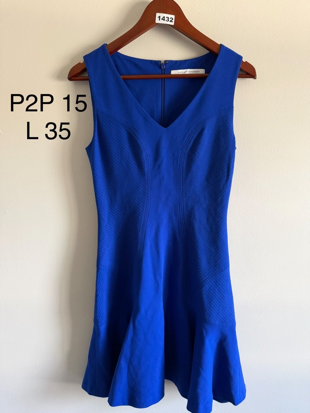 Diane von Furstenberg Cobalt Blue Fit & Flare Cocktail Wedding Guest Dress Small - Picture 10 of 11